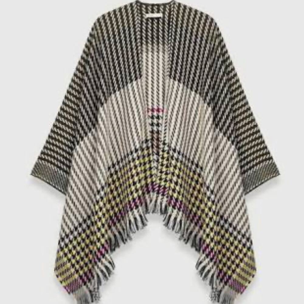 MAJE Emilie Houndstooth Print Cape Shawl Wrap OS - Picture 2 of 7